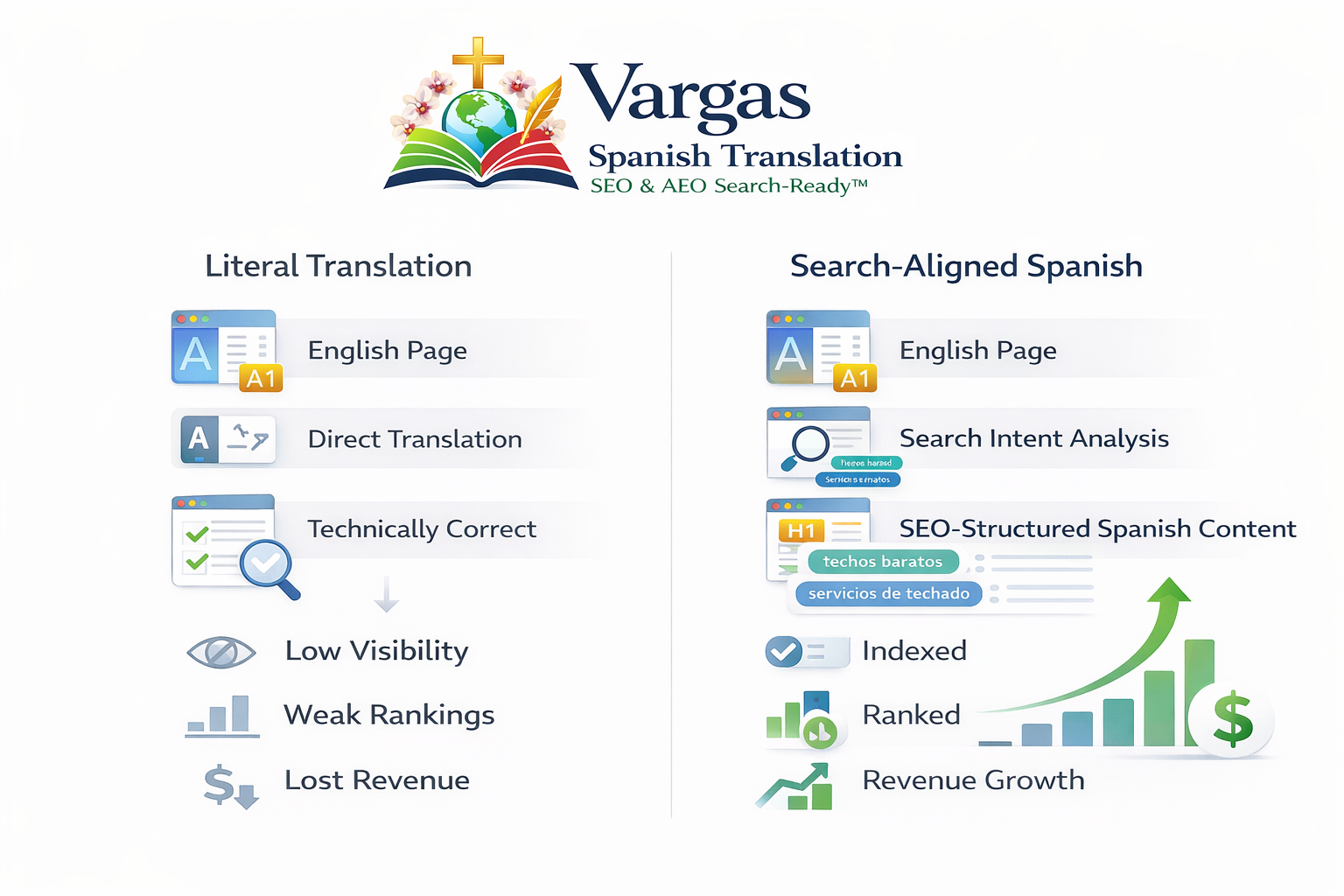 Literal Translation vs Search-Aligned Spanish Why SEO-Structured Content Drives Rankings and Revenue